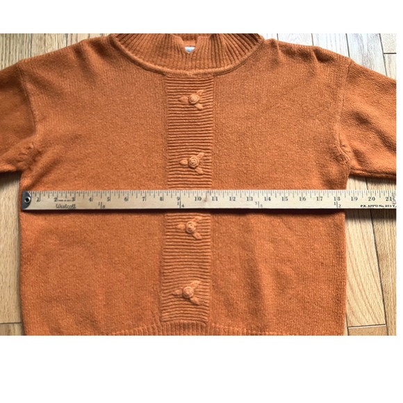 Vintage Silk Angora Blend Mock Neck Sweater Orange Floral Rosettes Size M - Picture 3 of 6
